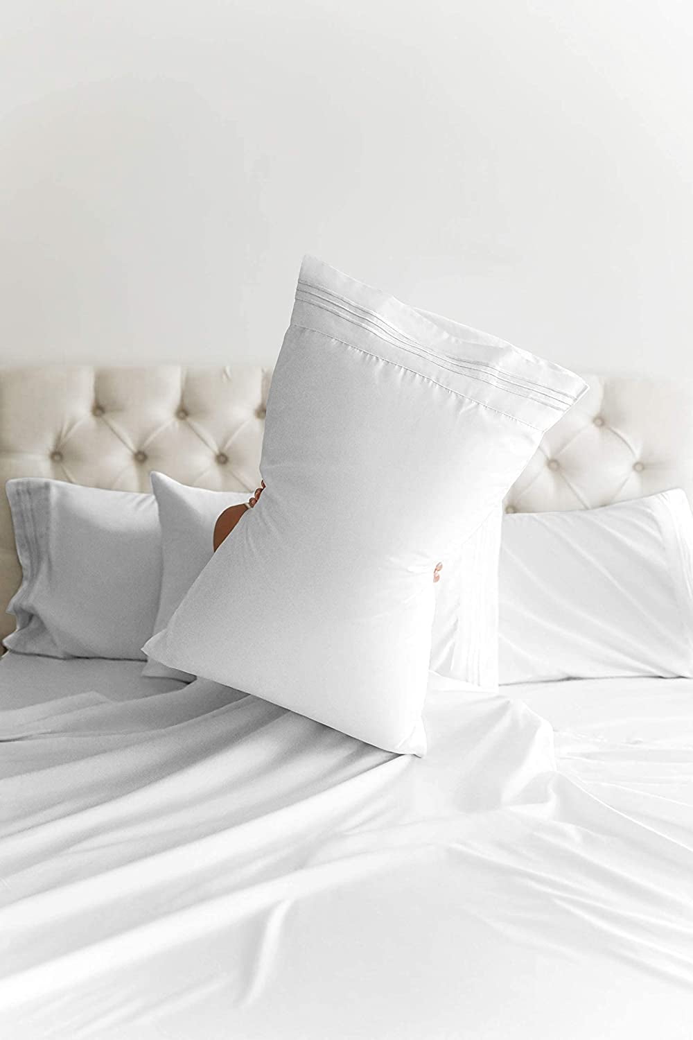 Cooling Sateen 6-Piece Breathable and Cooling Sheet Set With Extra Matching Pillowcases - King Size Bed Sheets Fits 8"-16... - Luxury Bed Sheet Set with Deep Pockets Detail