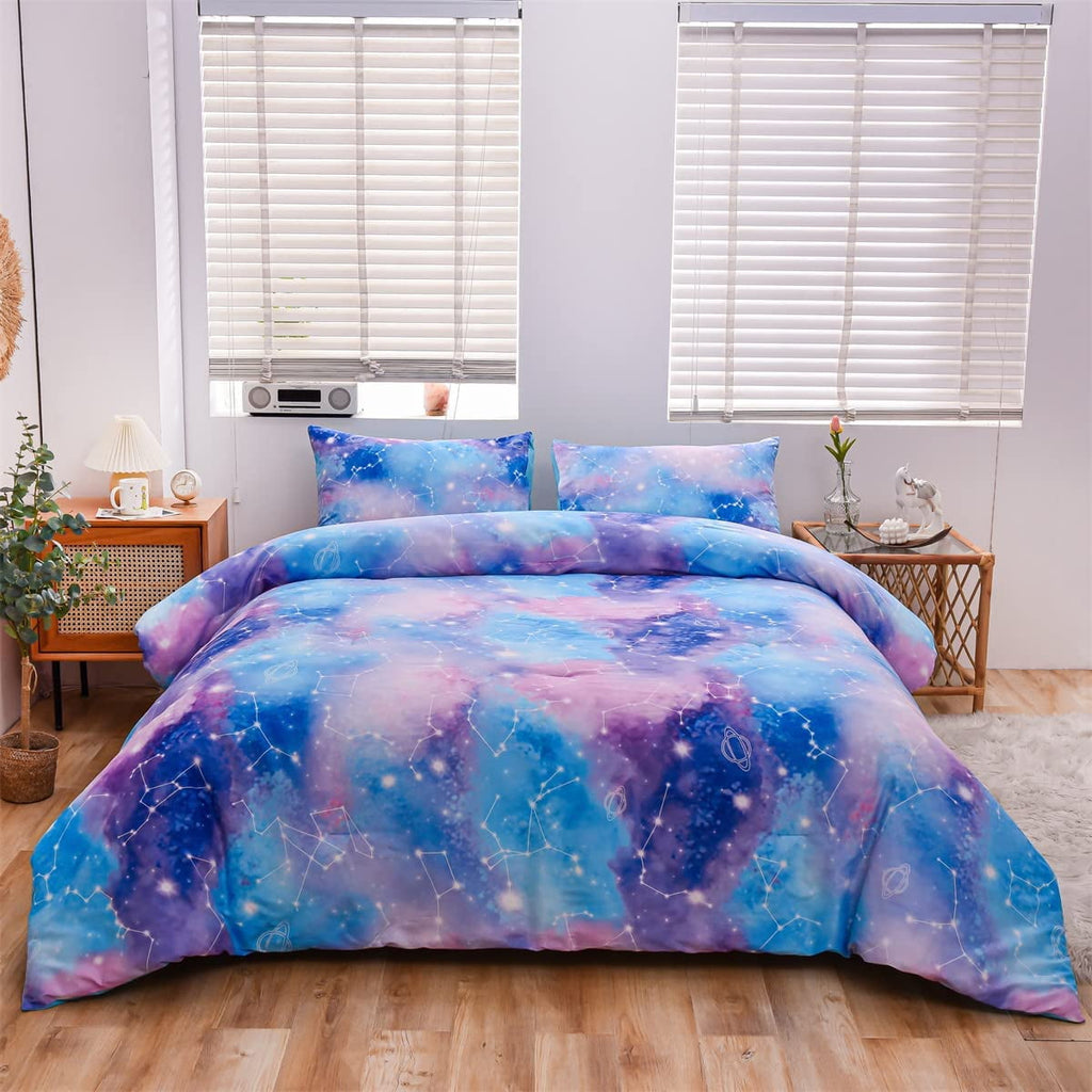 Hypoallergenic Cloud Tie Dye Constellation Ombre Comforter Set Twin Gradient Galaxy Bedding Set Blue Purple - All-Season Down Alternative Comforter Insert Detail