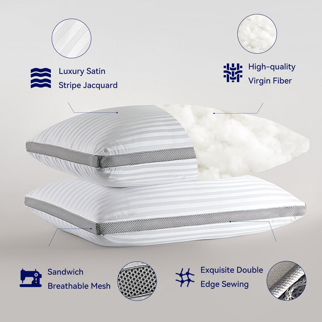 Ergonomic Memory Foam Bed Pillows for Sleeping, Queen Size Set of 2, Sandwich Mesh with Breathable Sides, Premium Medium pillows for Back, ... - Ergonomic Memory Foam Pillow for Neck Pain Support Detail