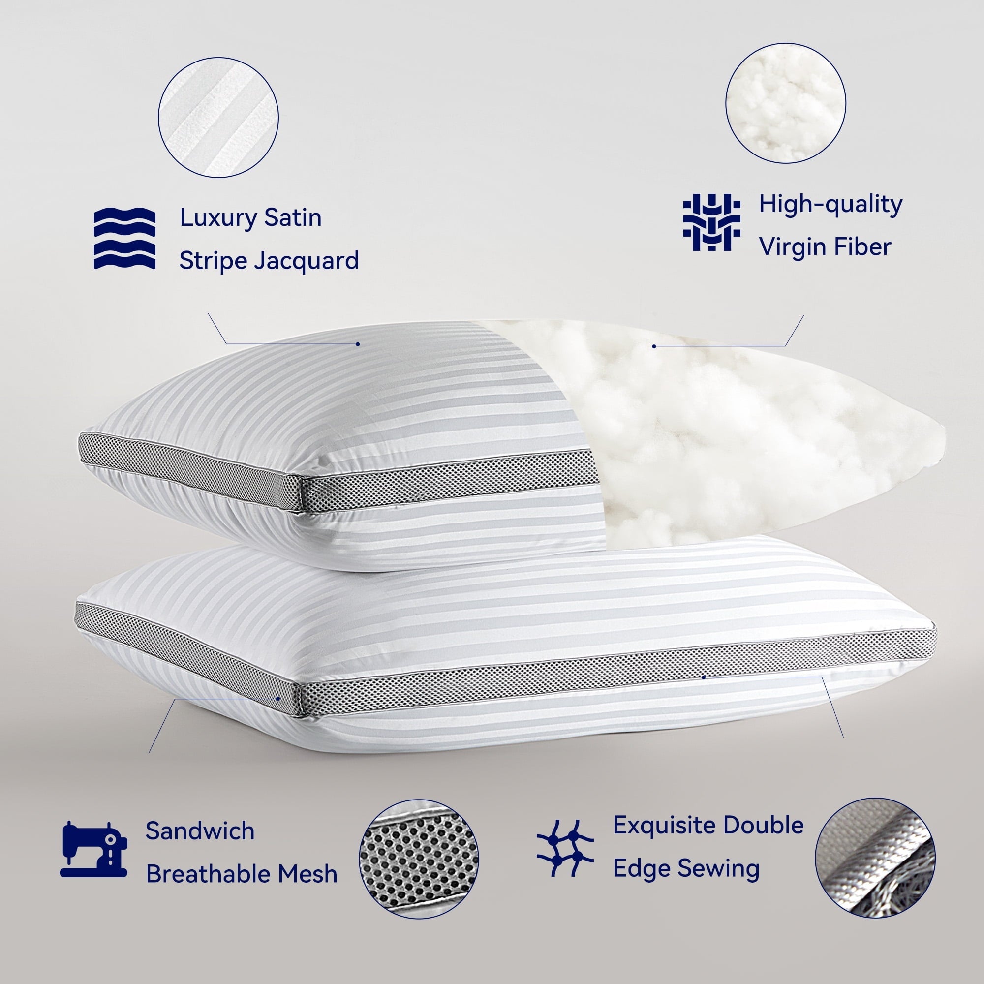 Ergonomic Memory Foam Bed Pillows for Sleeping, Queen Size Set of 2, Sandwich Mesh with Breathable Sides, Premium Medium pillows for Back, ... - Ergonomic Memory Foam Pillow for Neck Pain Support Detail