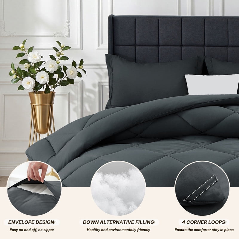 Luxurious Quilted 3 Pieces Queen Size Comforter Set, All Season Lightweight Breathable Bedding Set with 1 Down Alternative Comforter an... - Hypoallergenic Ultra-Fluffy Quilt for Winter Detail