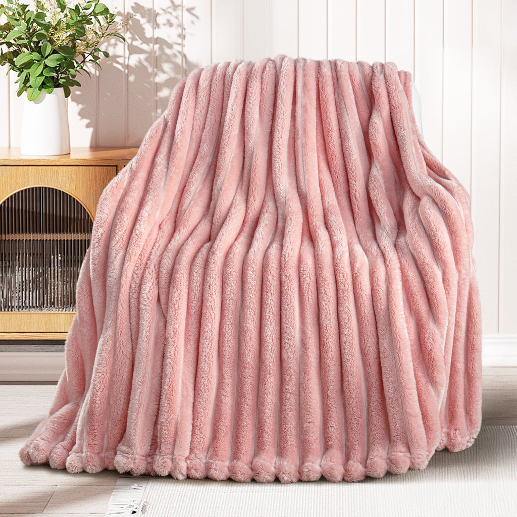 Decorative Knitted Fleece Throw Blanket for Couch, Super Soft 3D Striped Jacquard Blanket, Lightweight Fuzzy Cozy Blankets, Pink, 50"x60" - Lightweight Plush Warm Blanket for All Seasons Detail