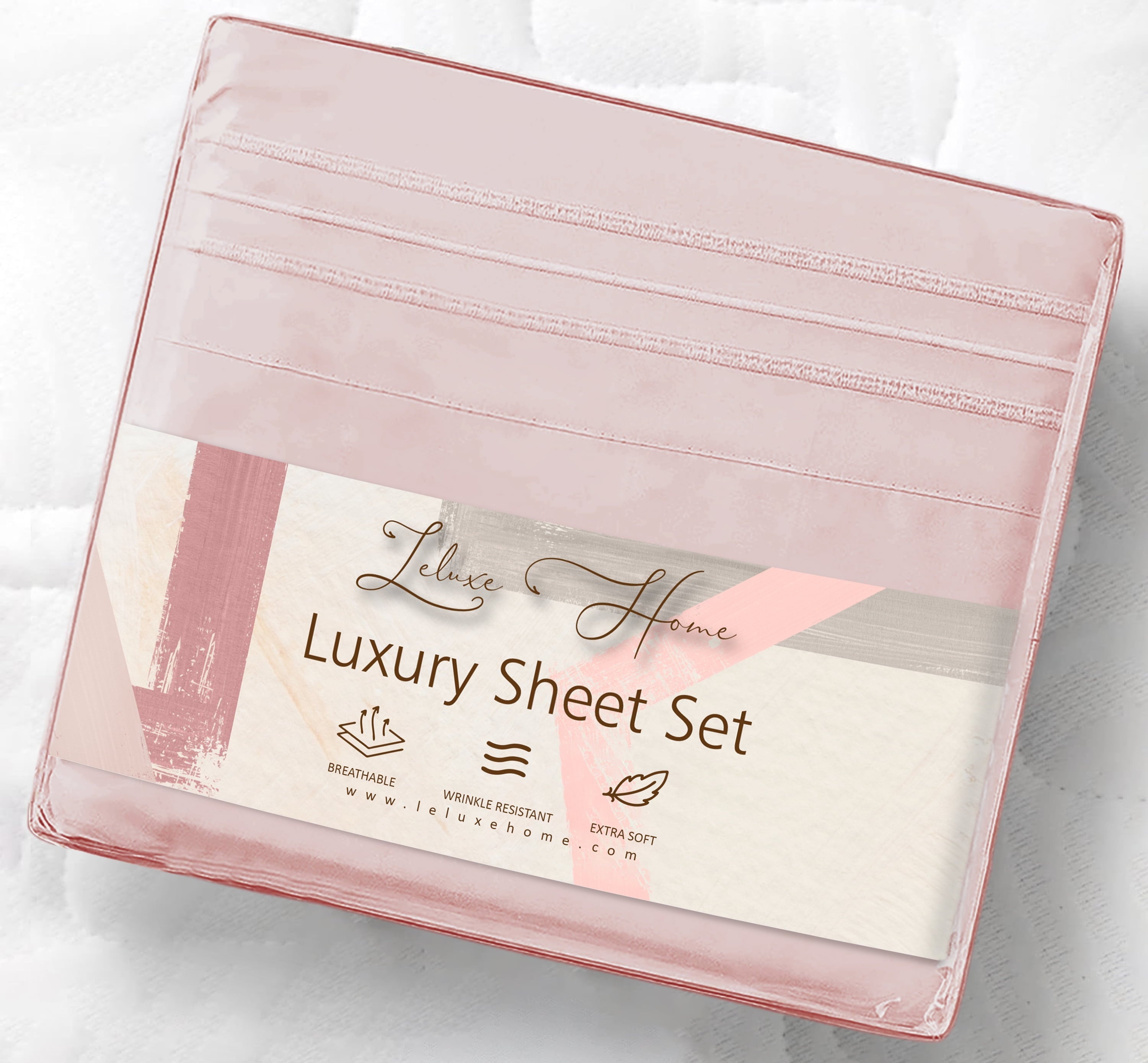 Wrinkle-Resistant 4-Piece Full Pink Sheet Set - Cooling, Wrinkle-Free - Premium Ultra-Soft Pillowcase Pair for Sleeping Detail