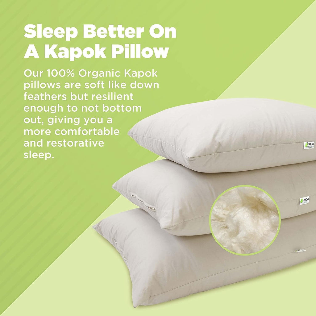 Fluffy Shredded Kapok 20x26" Standard Bed Pillow – Organic Cotton Fabric Soft Sleeping Pillow - Made in USA - Ergonomic Memory Foam Pillow for Neck Pain Support Detail