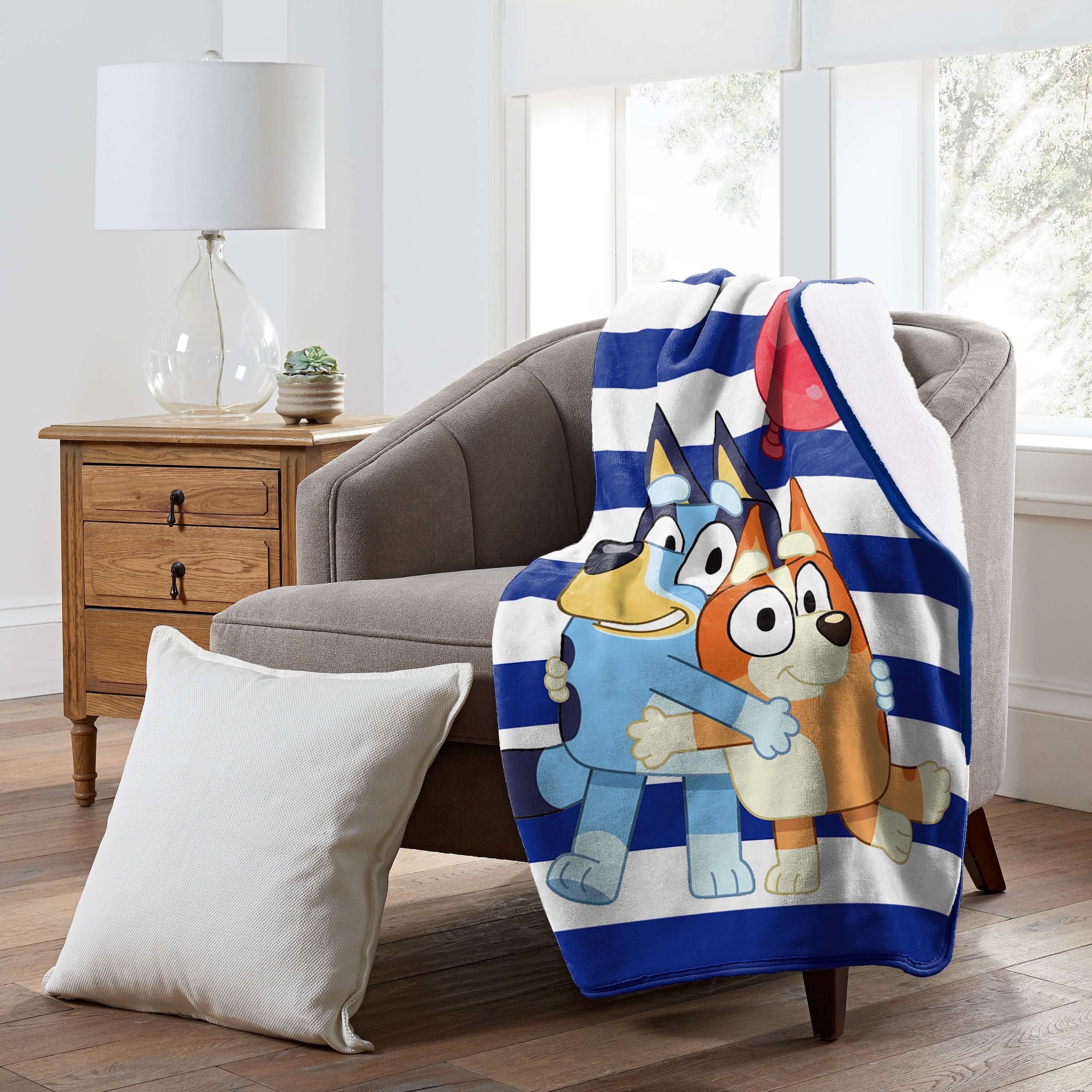 Reversible Sherpa Happy Hugs Kids Silk Touch Throw Blanket with Sherpa Reverse, 46 x 60 inches Blue – Soft Plush Fleece Throw Blanket - Super Soft Reversible Sherpa Flannel Blanket Detail