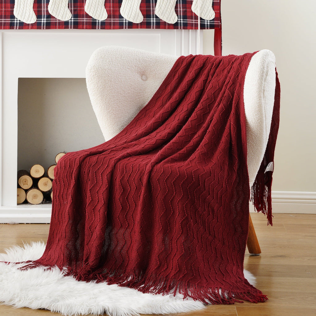 Reversible Sherpa Dark Red Blanket for Couch,Burgundy Knit Throw Blanket for Bedroom,Christmas Throw,50"x60" - Lightweight Plush Warm Blanket for All Seasons Detail