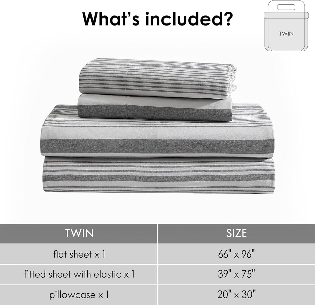 Breathable Luxury Home 3-Piece Twin Microfiber Classic Stripe Bed Sheet Set, Super Soft, Breathable Stripe Bedding with 16 inches Deep ... - Premium Ultra-Soft Pillowcase Pair for Sleeping Detail