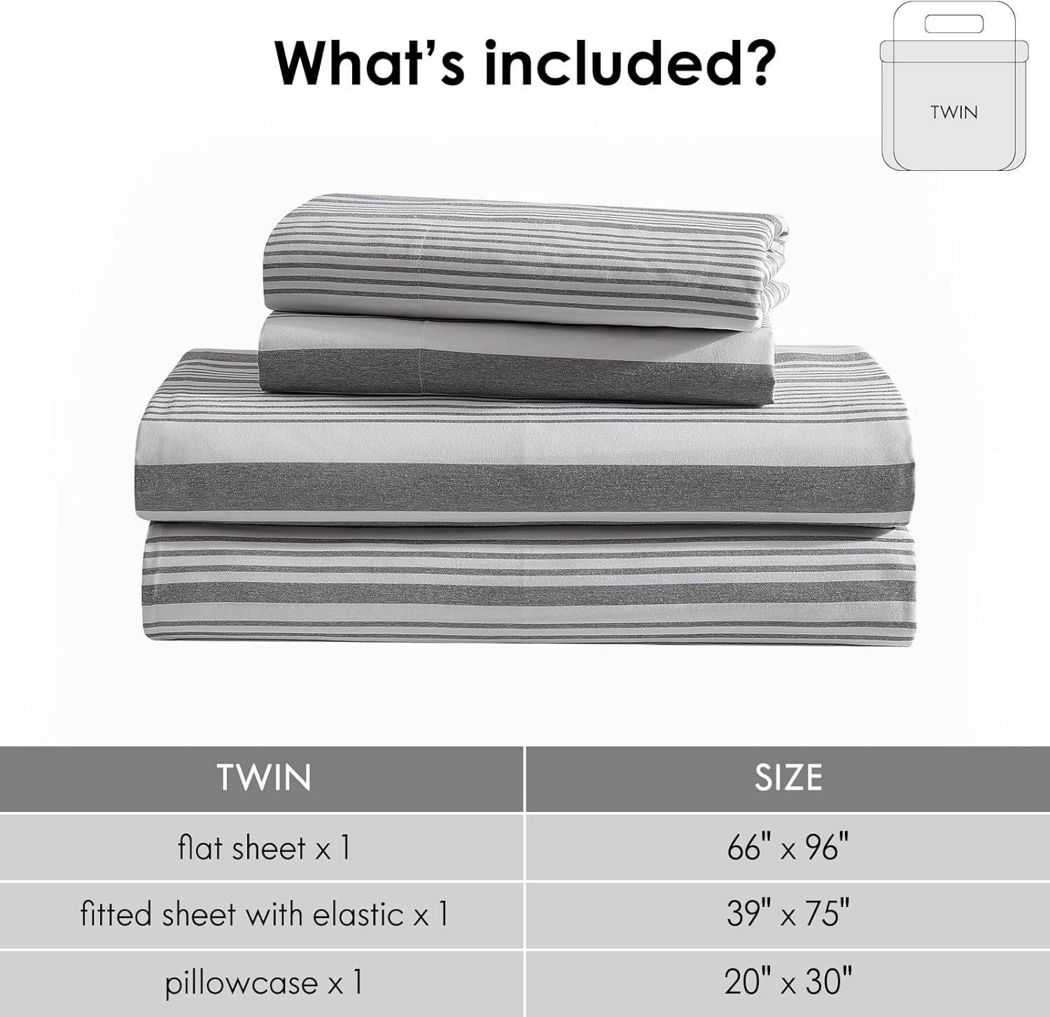 Breathable Luxury Home 3-Piece Twin Microfiber Classic Stripe Bed Sheet Set, Super Soft, Breathable Stripe Bedding with 16 inches Deep ... - Premium Ultra-Soft Pillowcase Pair for Sleeping Detail