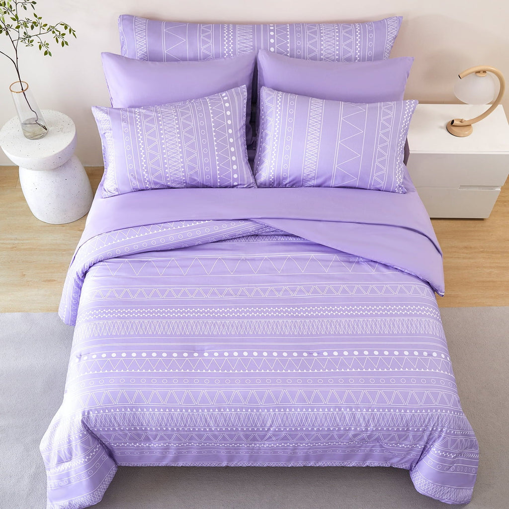All-Season 8-Pieces Boho Bedding Set Full Lavender Striped Bed in a Bag for Girls Women Soft Fluffy Purple Comforter Set with Sh... - Hypoallergenic Ultra-Fluffy Quilt for Winter Detail