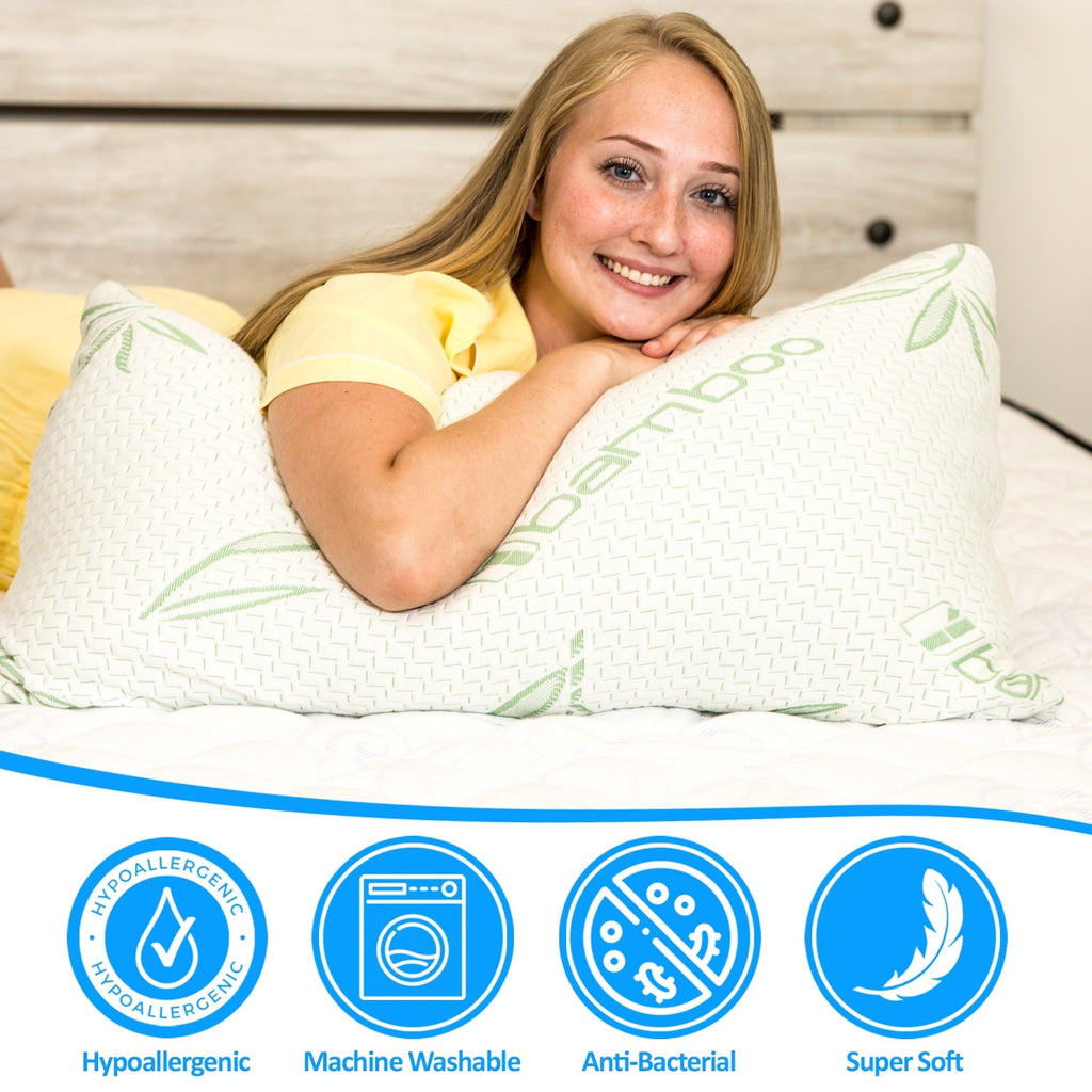 Ergonomic Memory Foam Queen Size Bamboo Pillow, Memory Foam Bed Pillows with Washable Pillowcases, Queen - Ergonomic Memory Foam Pillow for Neck Pain Support Detail