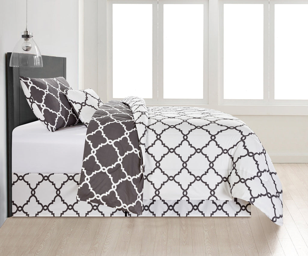 Luxurious Quilted 4 Piece Geometric Twin Comforter Set - Polyester Filling Reversible Washable Comforter Set - All-Season Down Alternative Comforter Insert Detail