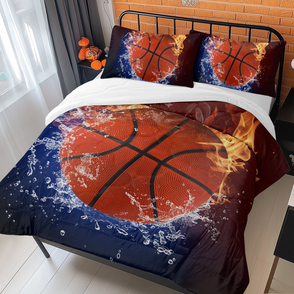 All-Season Twin Comforter Set, 3 Pieces Sport Bedding Set for Kids Boys Teens Brushed Microfiber Basketball Comforter Set, 66x90... - All-Season Down Alternative Comforter Insert Detail