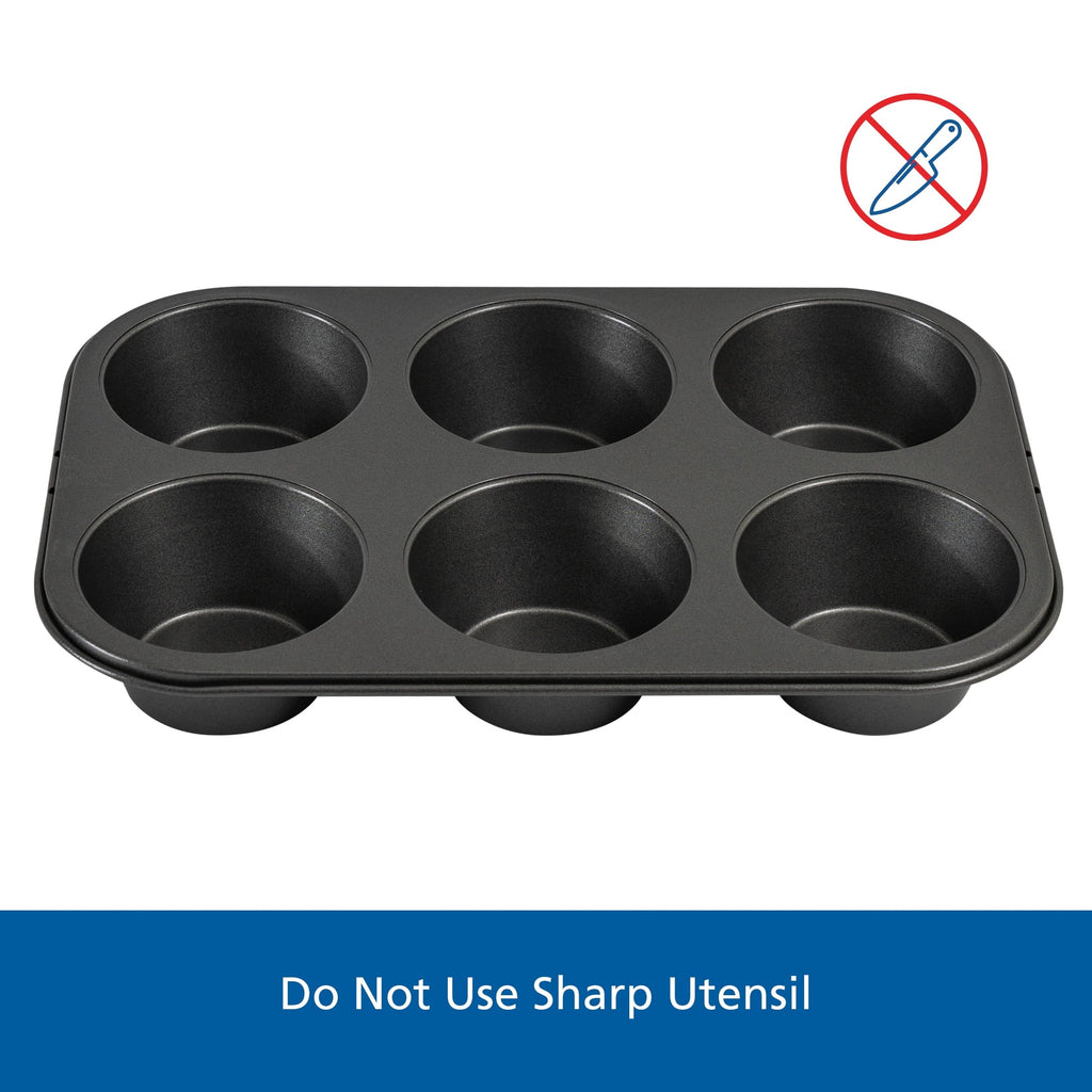 Premium Kitchen 6 Cup Jumbo Muffin Pan, Non-Stick Bakeware,3.4 inch Diameter Cups,Gray,Carbon Steel - Premium Stainless Steel Garlic Presser & Peeler Detail