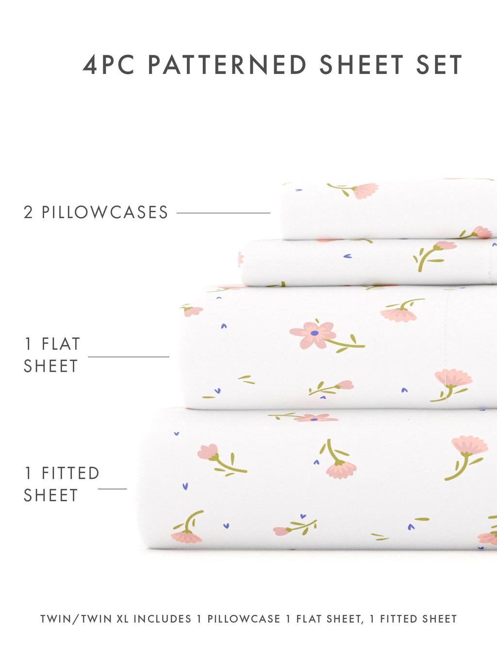 Premium Egyptian Cotton Ultra Soft & Breathable Wrinkle Free Bed Sheets Set - Floral Pink Farmhouse Patterned for Twin Size Bedding - Premium Ultra-Soft Pillowcase Pair for Sleeping Detail