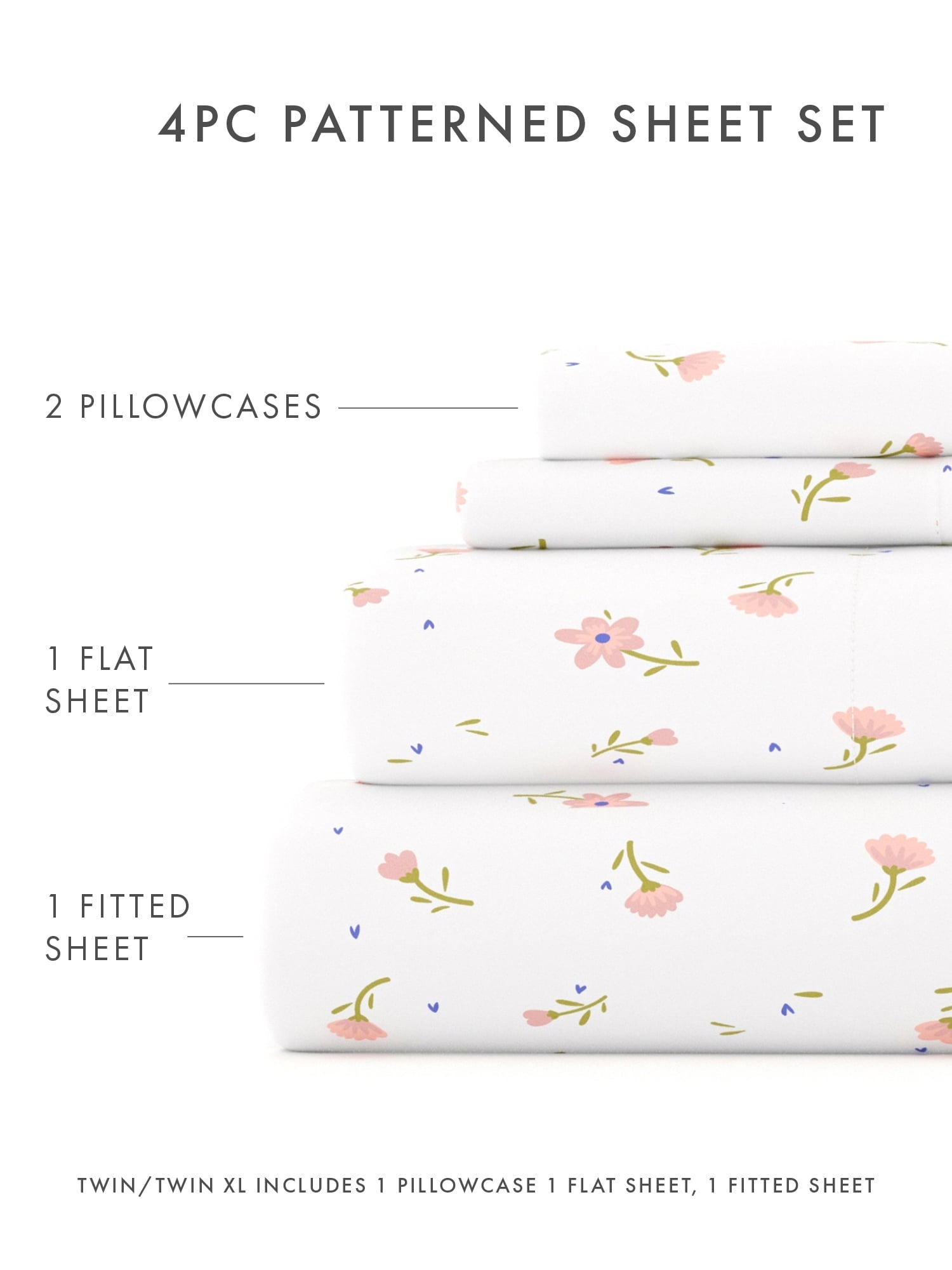 Premium Egyptian Cotton Ultra Soft & Breathable Wrinkle Free Bed Sheets Set - Floral Pink Farmhouse Patterned for Twin Size Bedding - Premium Ultra-Soft Pillowcase Pair for Sleeping Detail