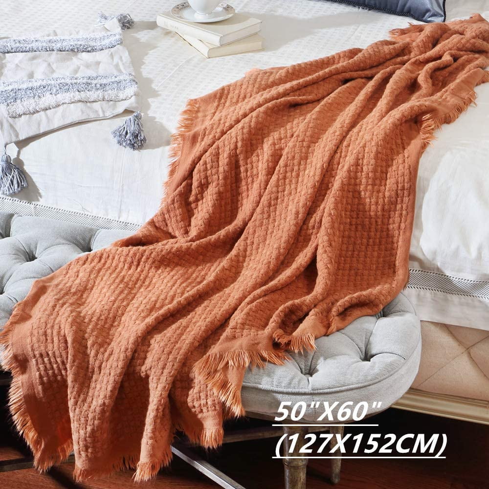 Cozy Fleece Farmhouse Rust Knit Throw Blanket for Couch Sofa Chair Bed Home Decoration, Soft Warm Cozy Light Weight for Spring Su... - Cozy Fleece Throw Blanket for Couch & Bed Detail