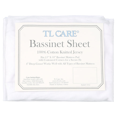Cooling Sateen TL Care 100% Natural Breathable Cotton Jersey Knit Fitted Bassinet Sheet, White, 15" x 33", Soft Breathable, for Boys... - Luxury Bed Sheet Set with Deep Pockets Detail