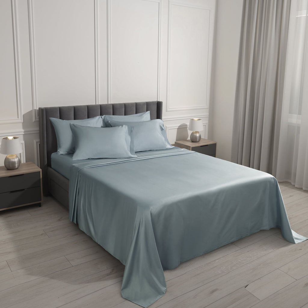 Cooling Sateen 6-Piece 800 Thread Count Lead Cotton Rich Adult Bed Sheet Set, King - Deep Pocket - Breathable Egyptian Cotton Flat & Fitted Sheets Detail