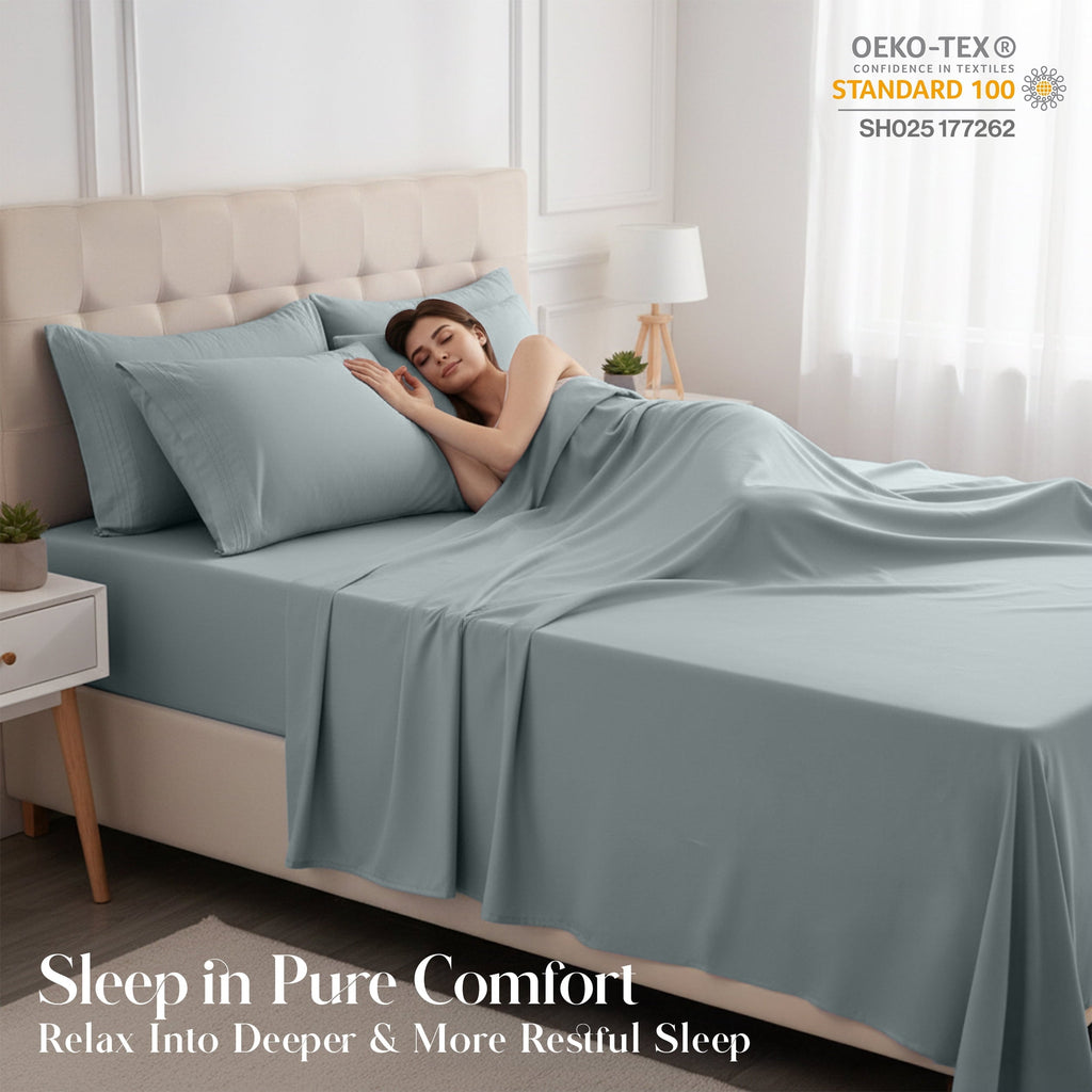 Premium Egyptian Cotton Bed Sheets - 6 Piece Ultra-Soft Microfiber Sheets Set, Deep Pocket Fitted Sheet, Flat Sheet & 4 Pillowcases, Breathab... - Cooling Hotel Quality Bedding Sheets and Pillowcases Detail