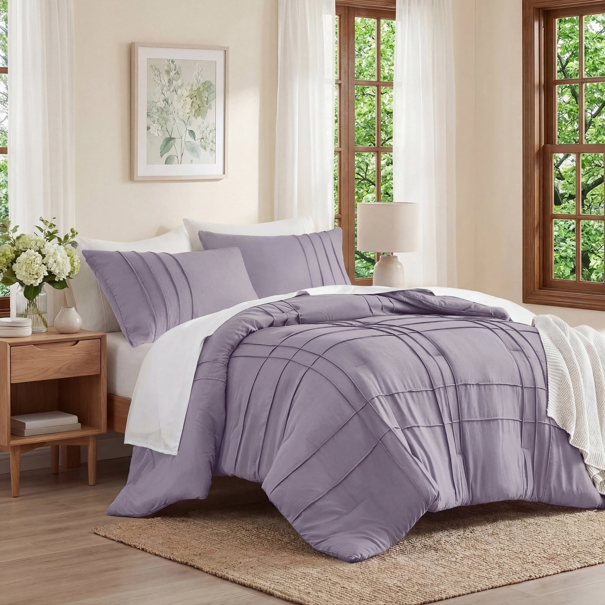 All-Season Full/Queen Comforter Set, Boho 3-Piece Pintuck Stitching Bedding Set, Soft Washed Pleated Bed Sets with Pillow Shams,... - Hypoallergenic Ultra-Fluffy Quilt for Winter Detail