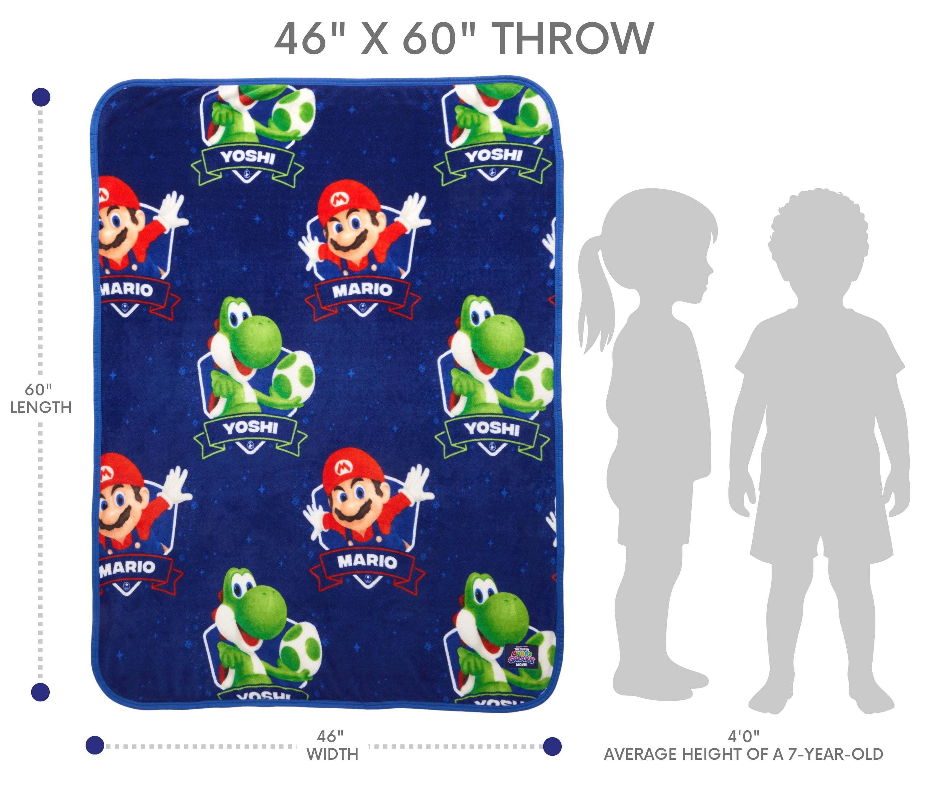 Reversible Sherpa Galaxy Movie Kids Blue Print Fleece Throw Blanket, 46 x 60 - Luxury Knitted Decorative Throw Blanket with Fringes Detail