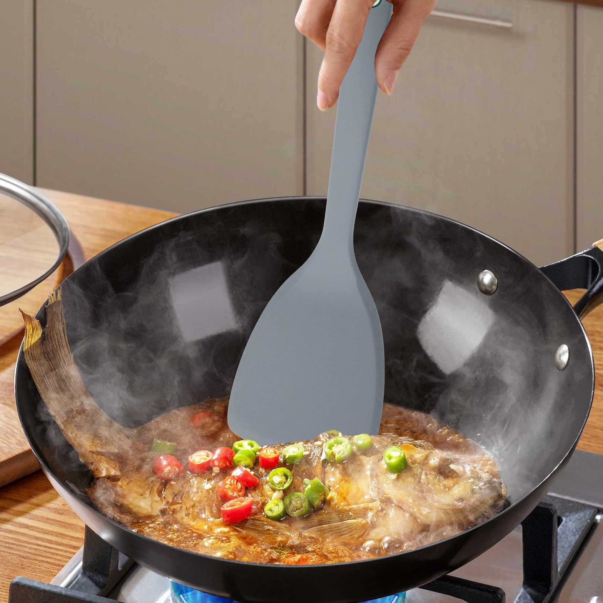 Durable Steel 5 Pieces Silicone Spatula Set, Non-Stick Silicone Turner Spatulas, Heat Resistance Cooking Utensils, Fli... - High-Precision Culinary Tool for Baking & Cooking Detail