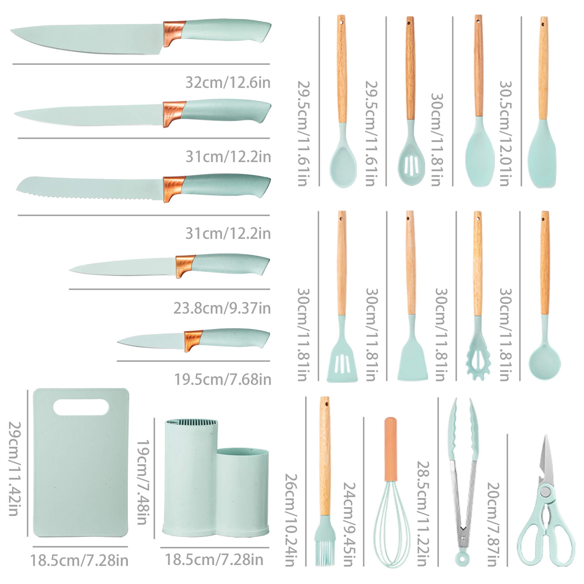 Durable Steel 19pcs Silicone Kitchen Utensil Set, Heat-Resistant Non-Stick Easy Cooking Cleaning Home Light-Green - High-Precision Culinary Tool for Baking & Cooking Detail