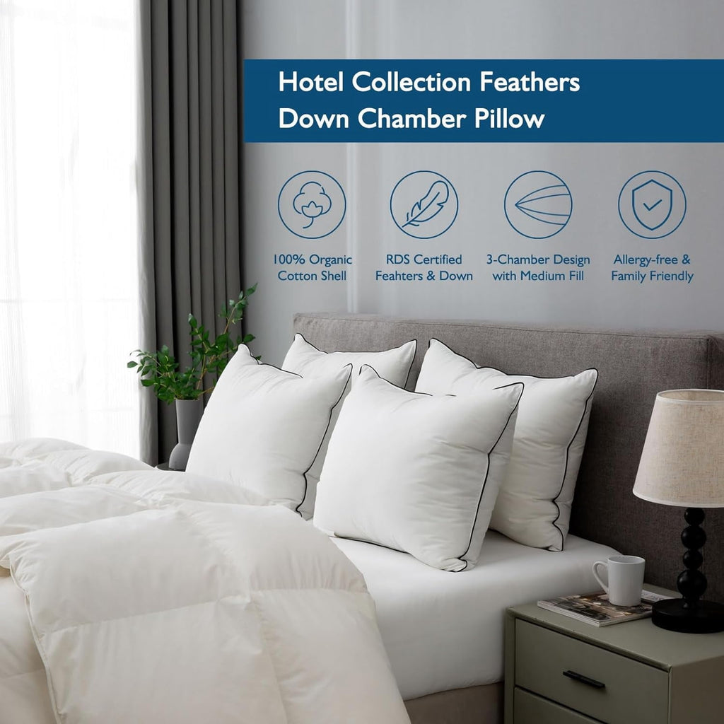 Ergonomic Memory Foam Hypoallergenic 3‑Chamber Goose Feather Down Core Bed Pillows, Standard Size Set of 2, With Microfiber Surround, Soft-... - Orthopedic Shredded Foam Bed Pillow Set Detail