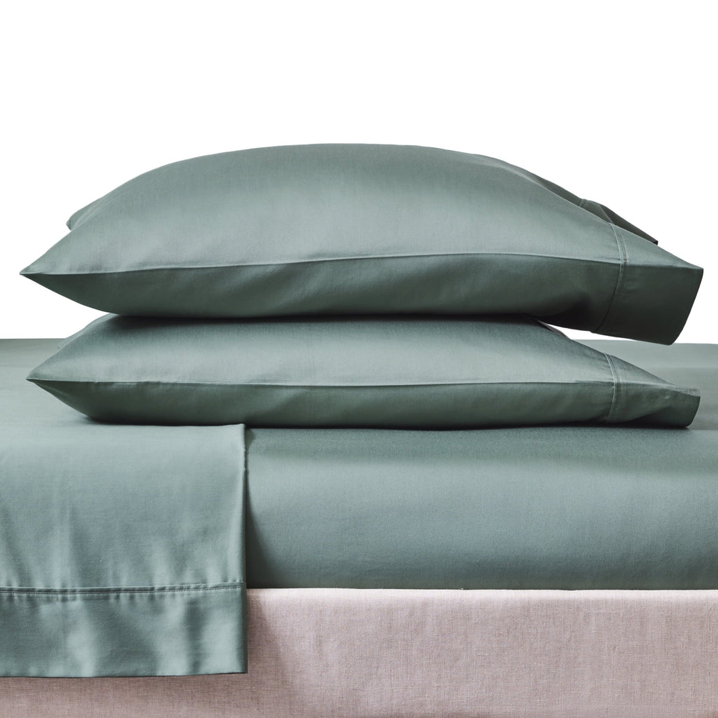 Cooling Sateen 4-Piece 300 Thread Count Green Ash Cotton Sateen Bed Sheet Set, Cali King - Luxury Bed Sheet Set with Deep Pockets Detail