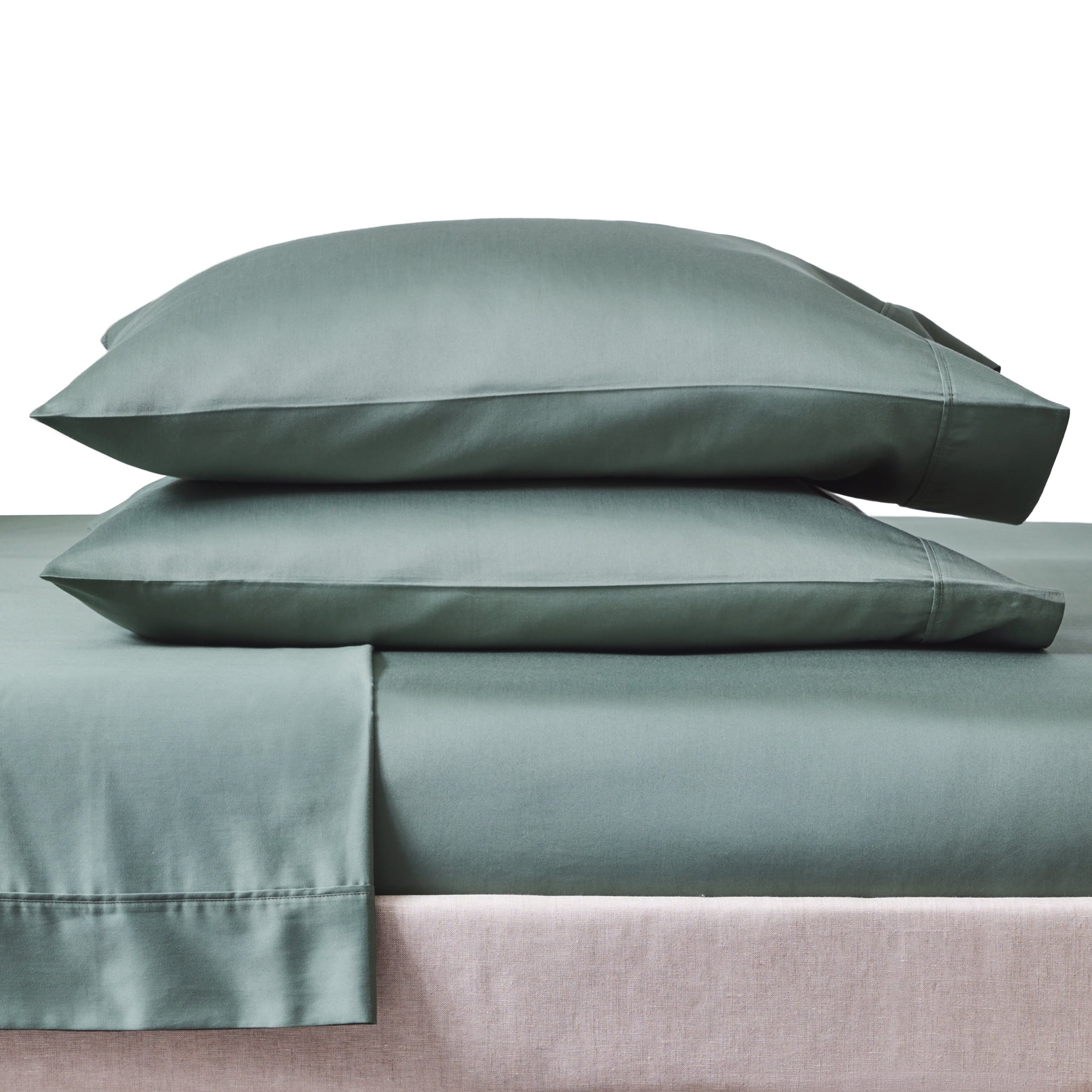 Cooling Sateen 4-Piece 300 Thread Count Green Ash Cotton Sateen Bed Sheet Set, Cali King - Luxury Bed Sheet Set with Deep Pockets Detail