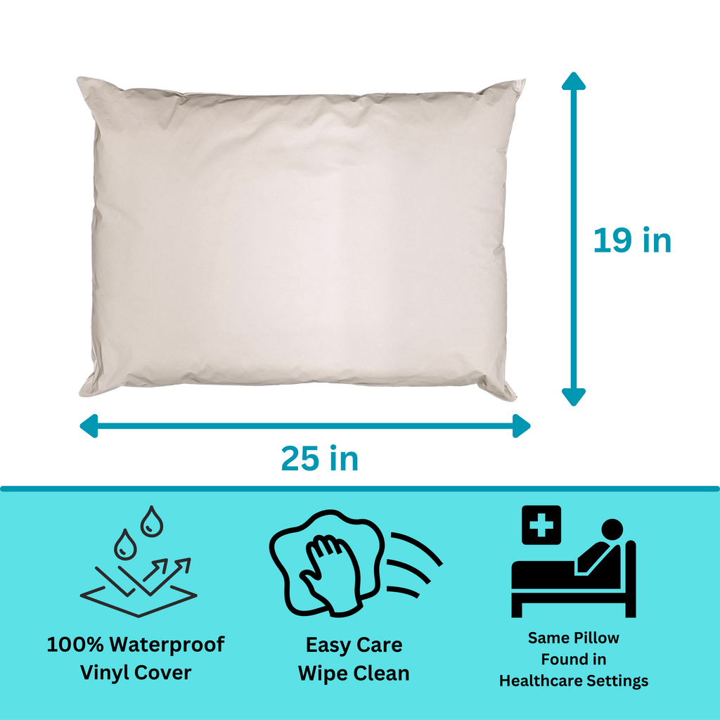 Orthopedic Support 2 Pack Vinyl Covered Medical Bed Pillows 19 in x 25 in | Wipeable Easy Clean | Fluid Stain Resistant - Hotel Quality Plush Sleeping Pillows Detail