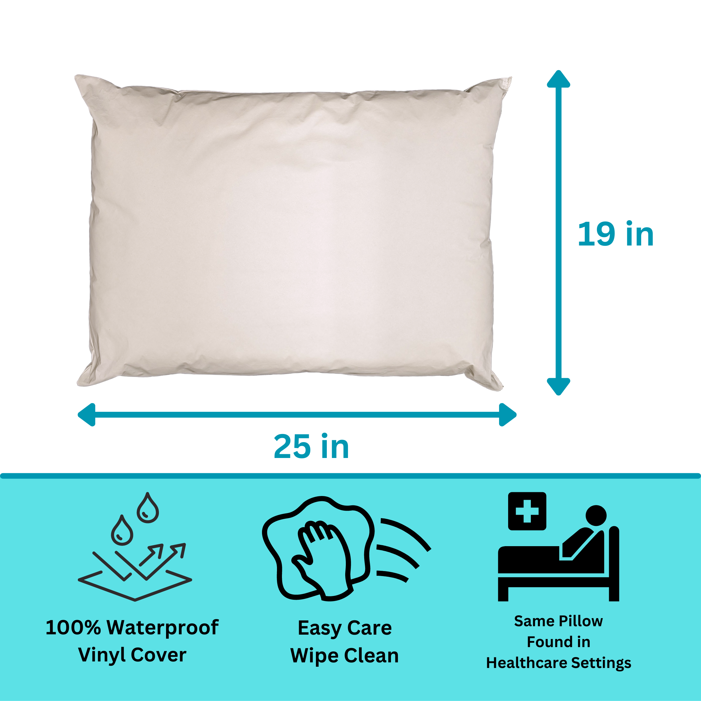 Orthopedic Support 2 Pack Vinyl Covered Medical Bed Pillows 19 in x 25 in | Wipeable Easy Clean | Fluid Stain Resistant - Hotel Quality Plush Sleeping Pillows Detail