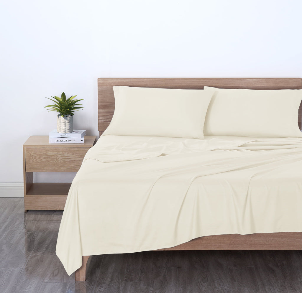 Cooling Sateen Basic Value Microfiber Bed Sheet Set, Vanilla Dream, Full, 4 Piece - Premium Ultra-Soft Pillowcase Pair for Sleeping Detail