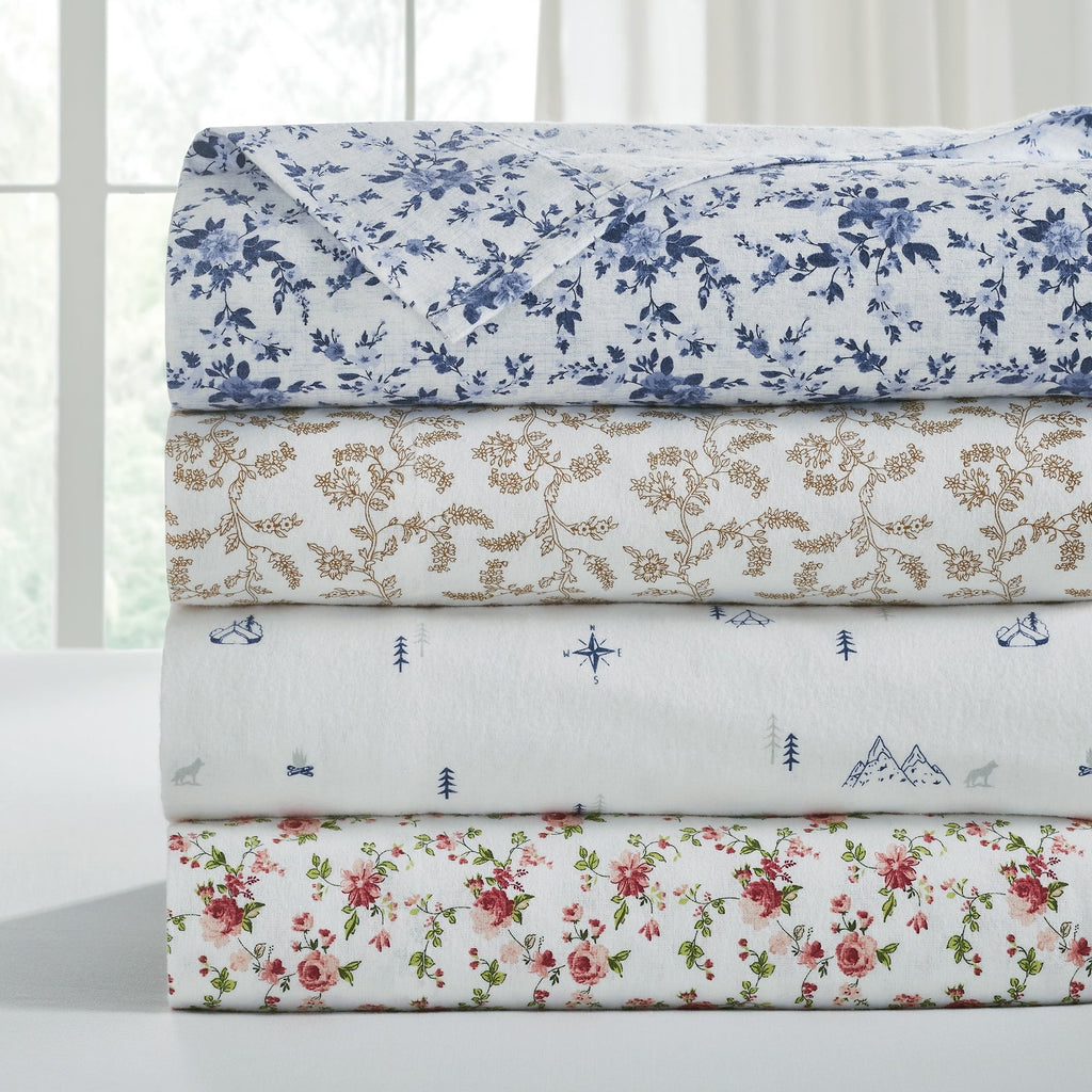 Premium Egyptian Cotton 3-Piece Brittany Printed Cotton Flannel Adult Bed Sheet Set, Twin - Premium Ultra-Soft Pillowcase Pair for Sleeping Detail