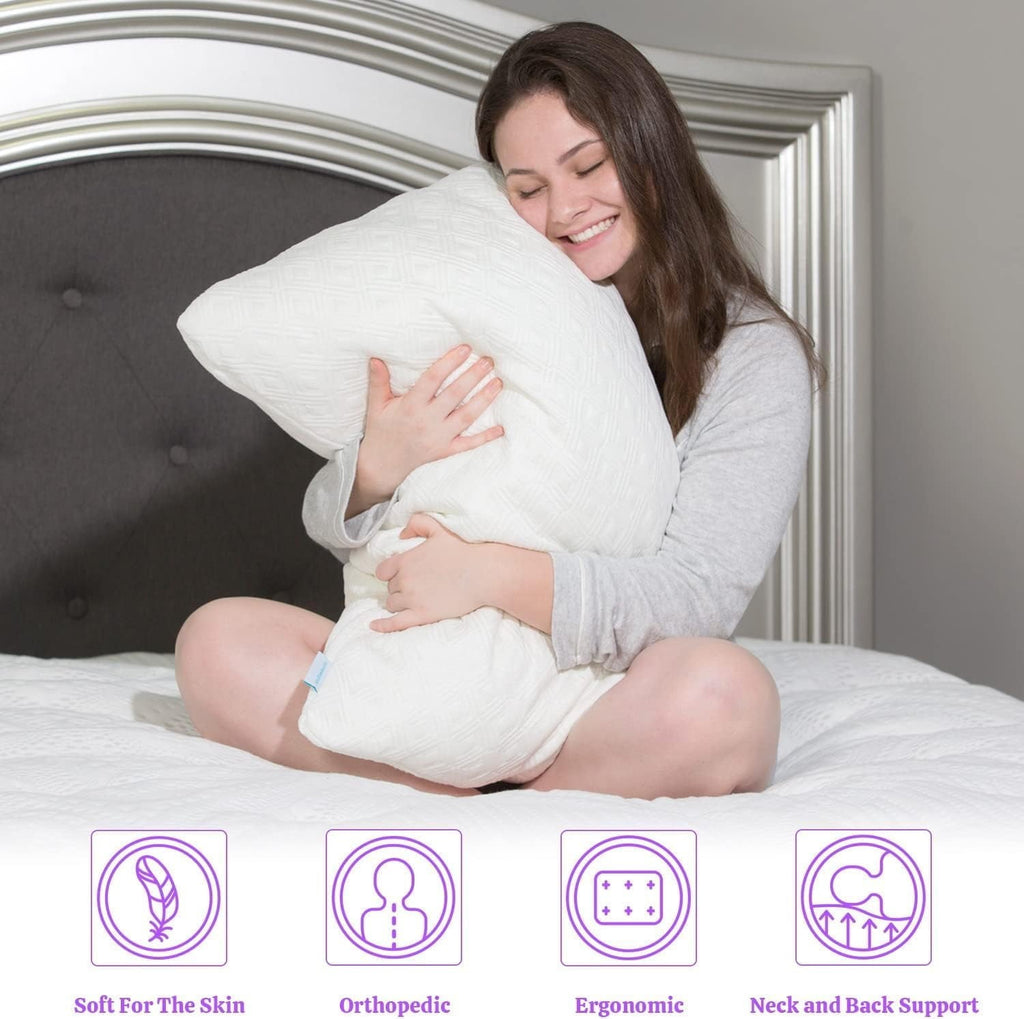 Ergonomic Memory Foam King Size Bamboo Pillow, Memory Foam Bed Pillows with Washable Pillowcases, King - Hotel Quality Plush Sleeping Pillows Detail