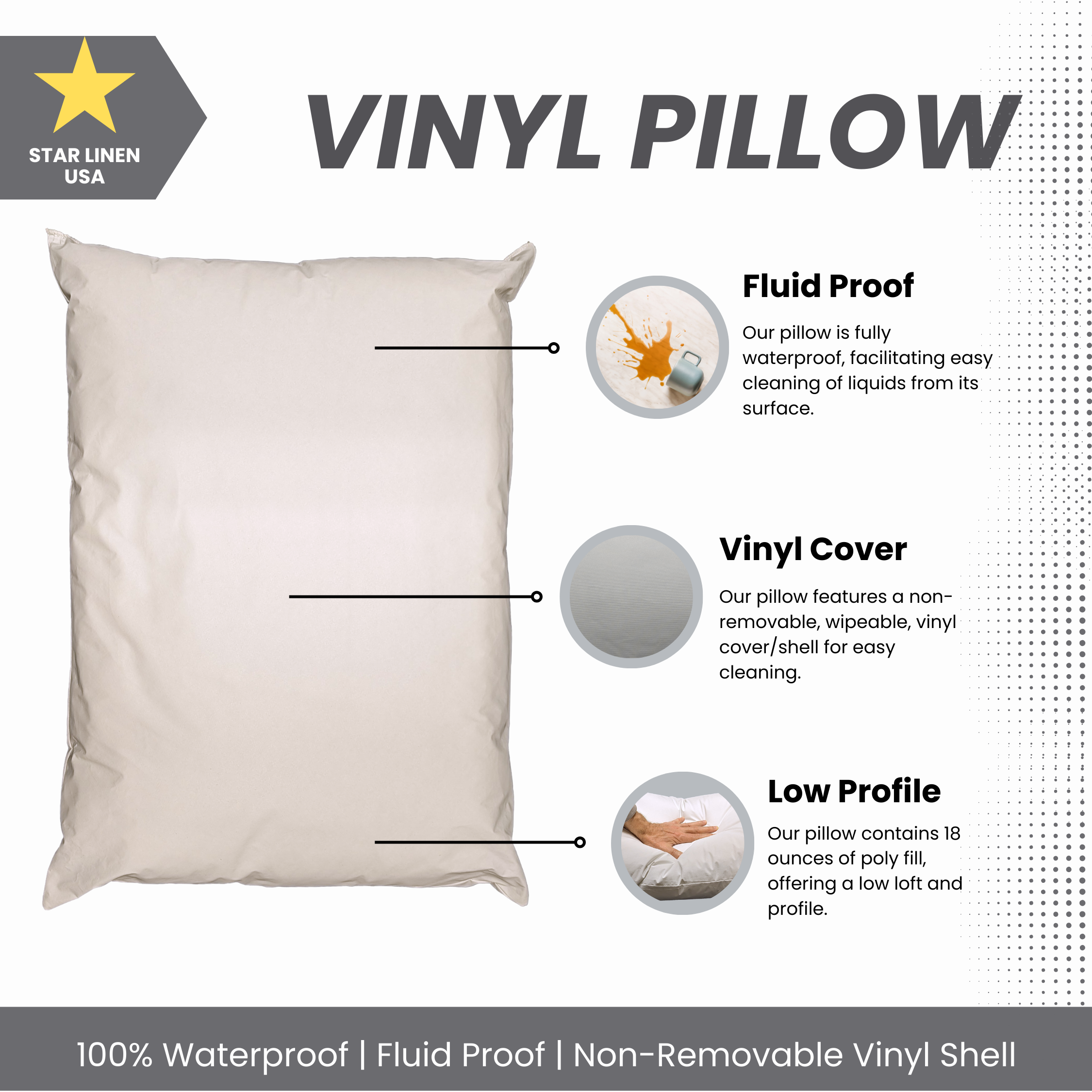 Orthopedic Support 2 Pack Vinyl Covered Medical Bed Pillows 19 in x 25 in | Wipeable Easy Clean | Fluid Stain Resistant - Hotel Quality Plush Sleeping Pillows Detail