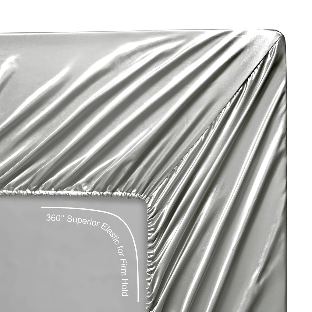 Breathable Luxury Luxury Satin Sheets Set Full Size Light Gray, 4-Piece Bedding Sets with Deep Pockets - Soft and Smooth Satin Bed Shee... - Premium Ultra-Soft Pillowcase Pair for Sleeping Detail