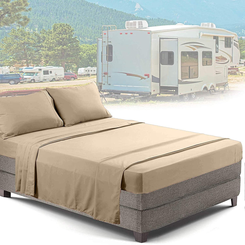 Premium Egyptian Cotton RV/Short Queen 6-Piece Bed Set for Campers - Deep Pocket Fitted Sheet Luxury Soft Microfiber, Teal - Cooling Hotel Quality Bedding Sheets and Pillowcases Detail