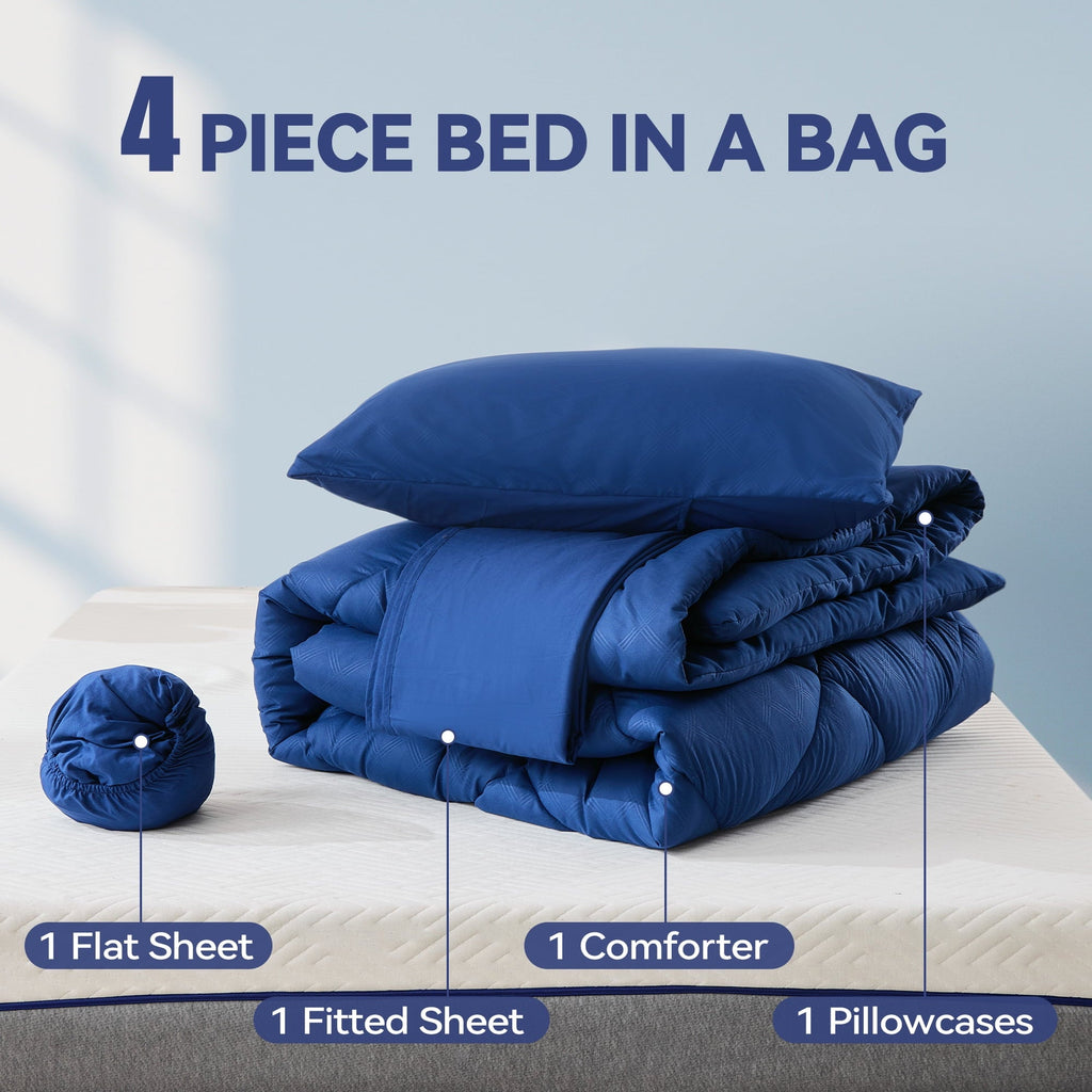 Hypoallergenic Cloud Full Comforter Set 4 Pieces,Comforter Set,Bed in a Bag, Bedding Set with Comforter,Fitted Sheet,Flat Sheet,Pillowcase... - All-Season Down Alternative Comforter Insert Detail