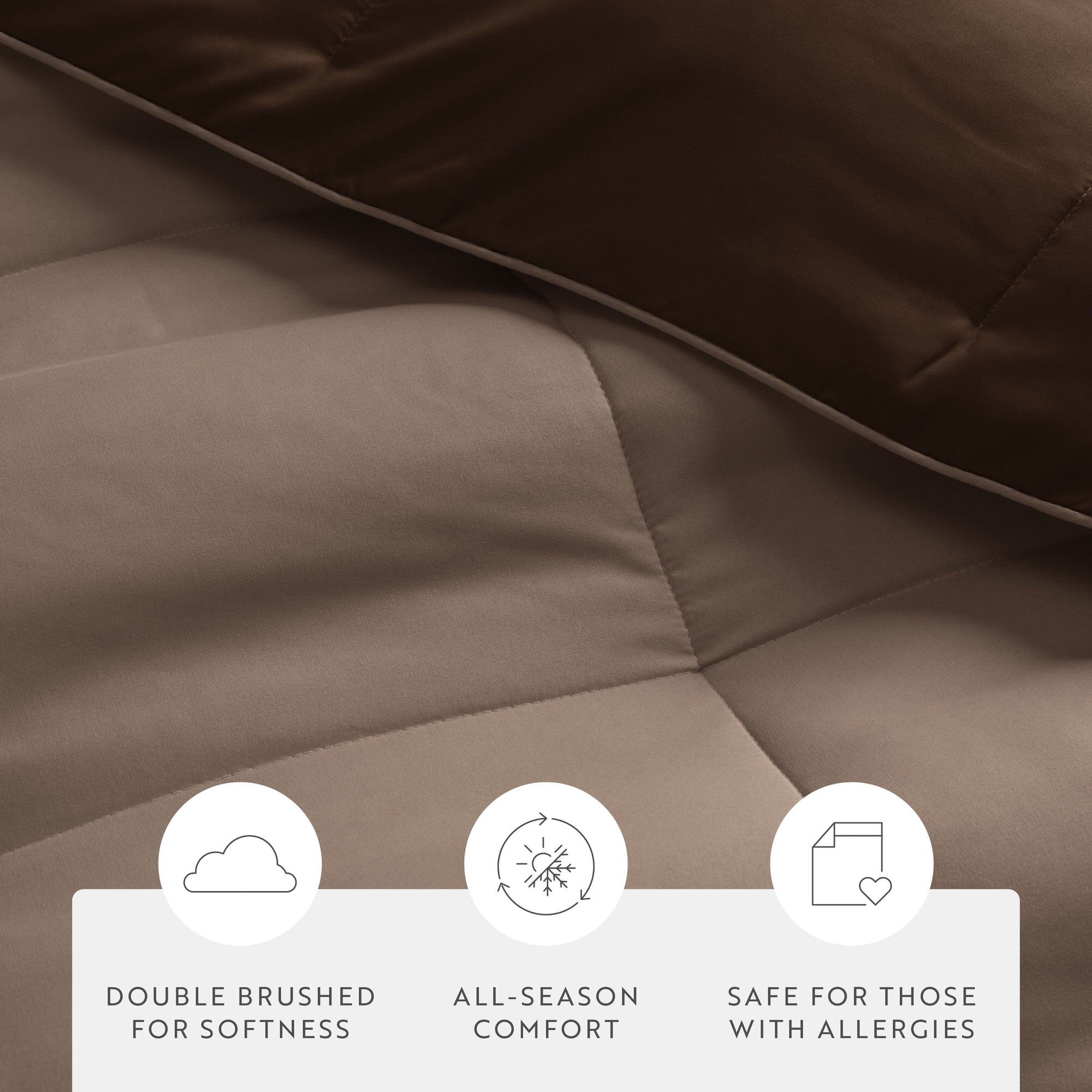 Luxurious Quilted All Season Reversible Comforter Set Breathable Cool in Taupe & Chocolate Brown Full/Queen Size Bedding - Hypoallergenic Ultra-Fluffy Quilt for Winter Detail