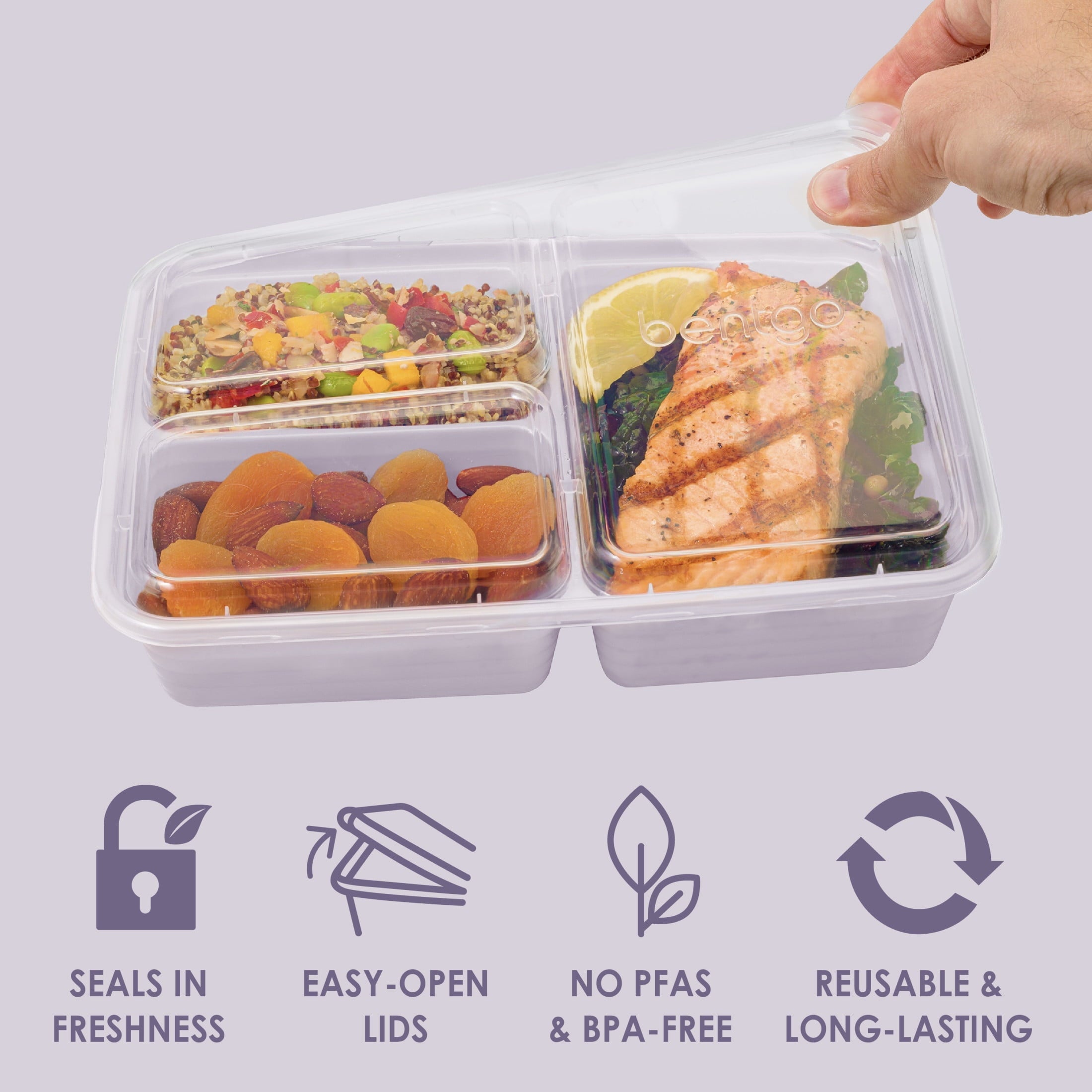 Whimsical Doughnut 3-Compartment Meal Containers with Lids, PFAS & BPA Free Materials, Durable, Microwave, Freezer, & D... - Playful Star & Heart Shaped Geometric NeeDoh Detail