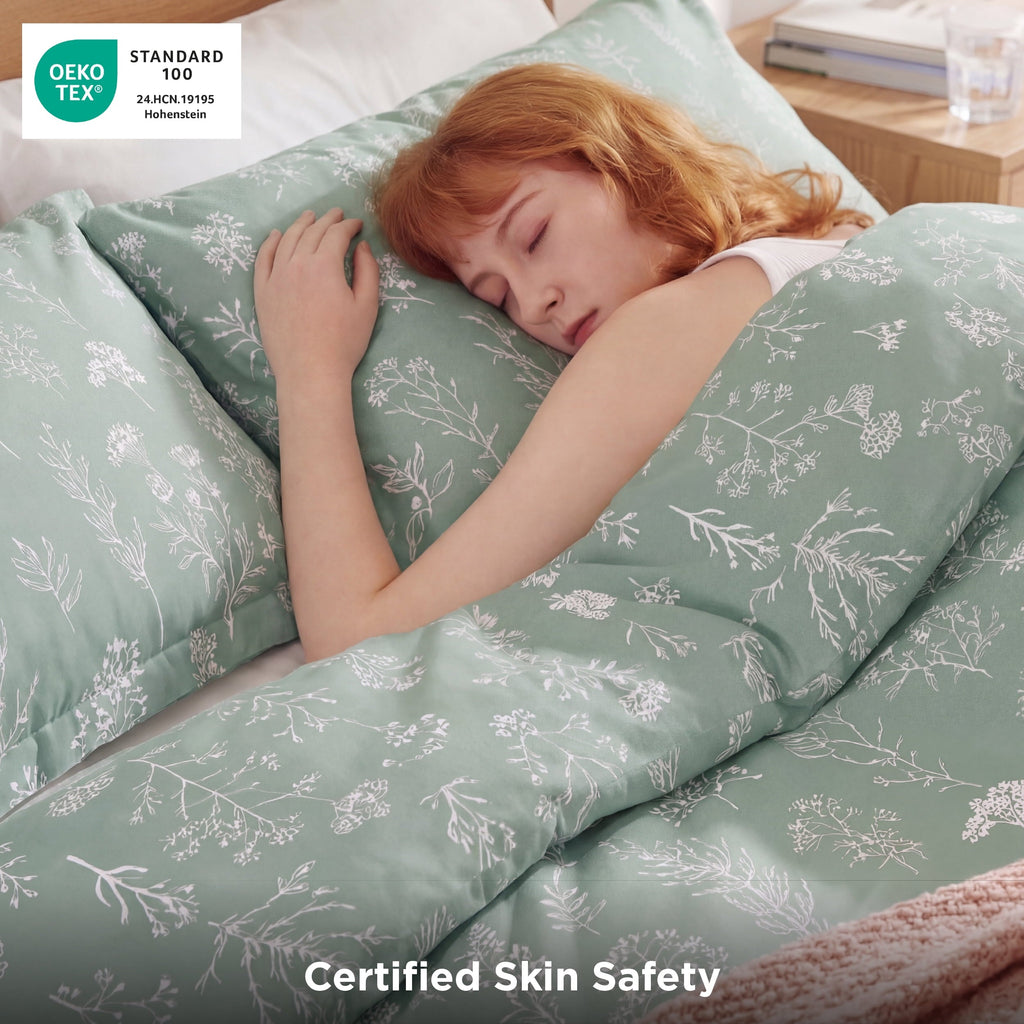 Heavyweight Warmth 3 Pieces Sage Green Queen Size Comforter Sets, Cute Flowers Botanical Lightweight Soft Bedding Set with 2 Pillow Shams - All-Season Down Alternative Comforter Insert Detail