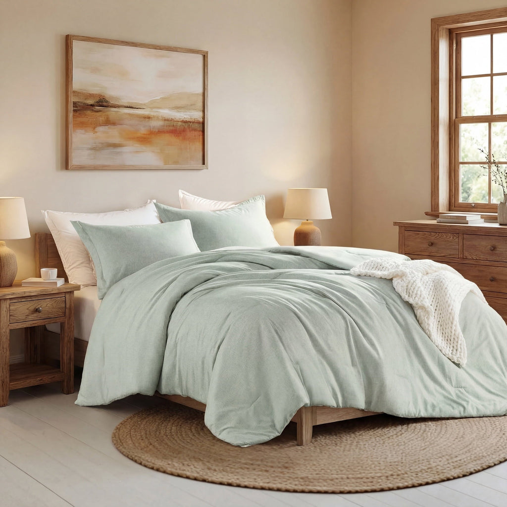 Hypoallergenic Cloud Full/Queen Comforter Sets, Reversible 3 Piece Extra Soft Bedding Set, Chambray Print Sage Green Comforter Bed Set wit... - Hypoallergenic Ultra-Fluffy Quilt for Winter Detail