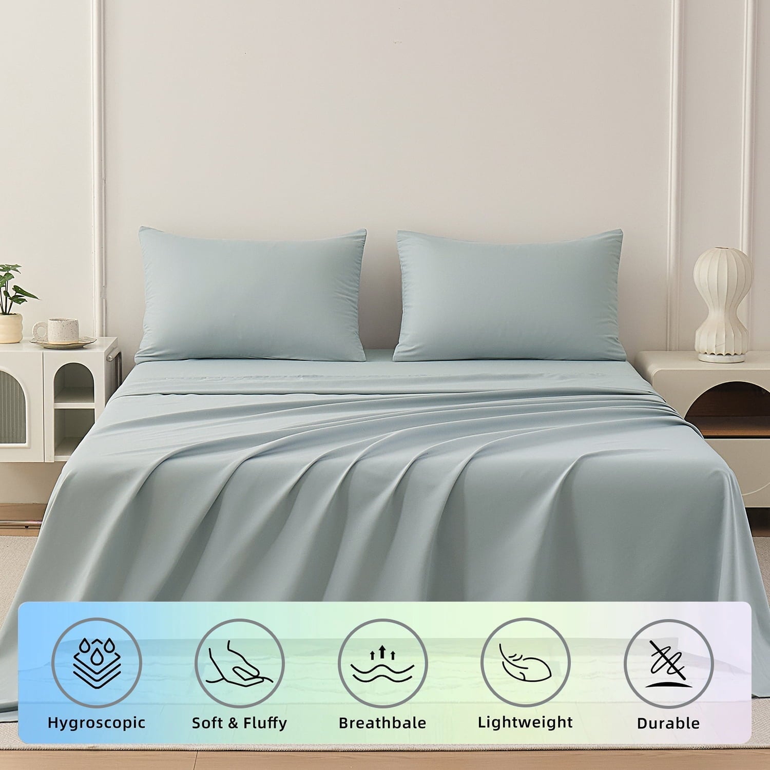 Wrinkle-Resistant Sheets Set 4 Piece Queen/Full Size Sheet Set, Soft & Lightweight And Breathable ding Set, Fitted Sheet, Flat Sheet & ... - Breathable Egyptian Cotton Flat & Fitted Sheets Detail
