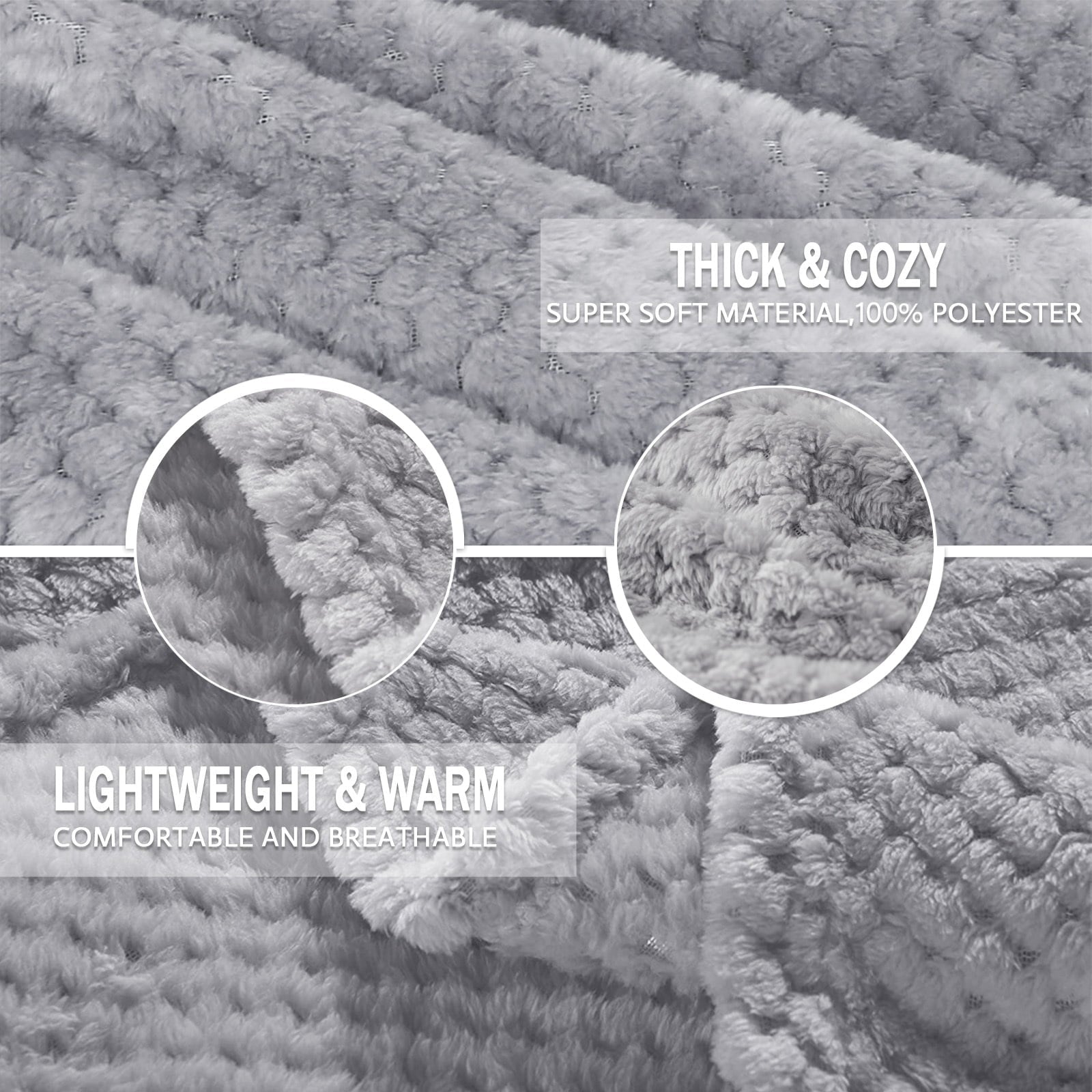 Reversible Sherpa Waffle Textured Extra Large Fleece Blanket, Super Soft and Warm Throw Blanket for Couch, Sofa and Bed (Light Grey, 50... - Cozy Fleece Throw Blanket for Couch & Bed Detail