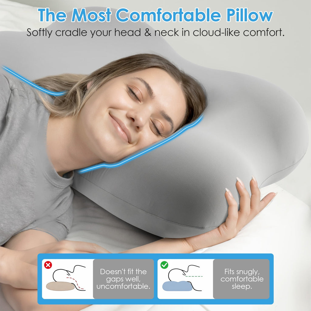 Decorative Plump Cervical Pillow Orthopedic Cervical Pillow for Neck Pain Relief, Memory Foam Bed Pillow with Pillowcase, Contour Bed ... - Decorative Throw Pillow Cushion for Sofa & Bed Detail
