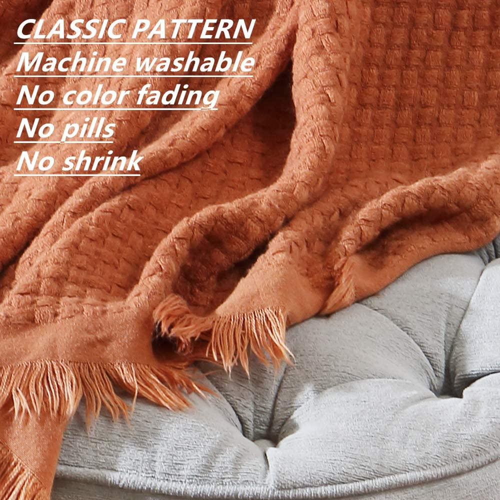 Cozy Fleece Farmhouse Rust Knit Throw Blanket for Couch Sofa Chair Bed Home Decoration, Soft Warm Cozy Light Weight for Spring Su... - Cozy Fleece Throw Blanket for Couch & Bed Detail