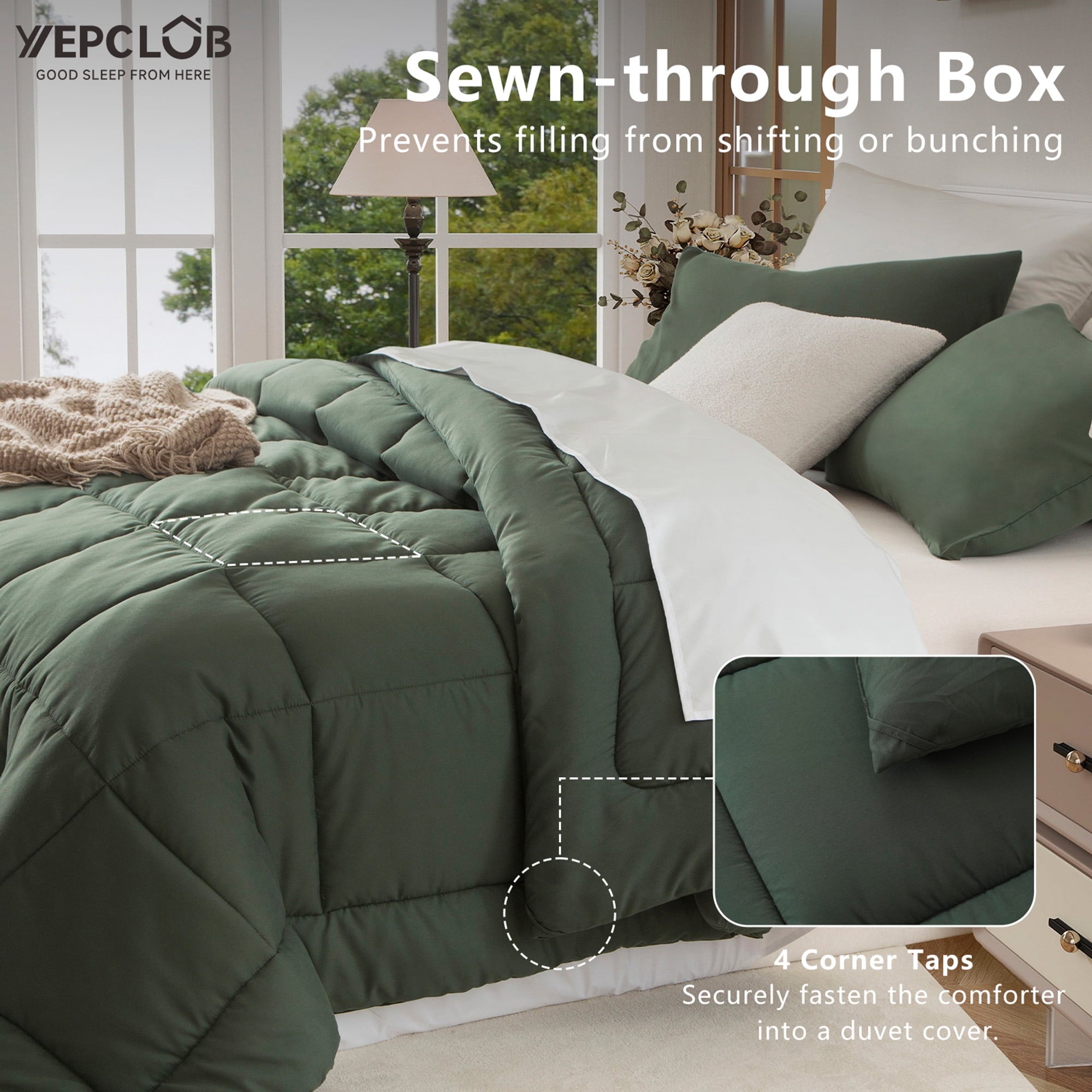 Heavyweight Warmth 3-Piece Twin Size Comforter Set, Green Down Alternative Reversible Bedding Set, All-Season Quilted Soft Comforter wit... - Hypoallergenic Ultra-Fluffy Quilt for Winter Detail