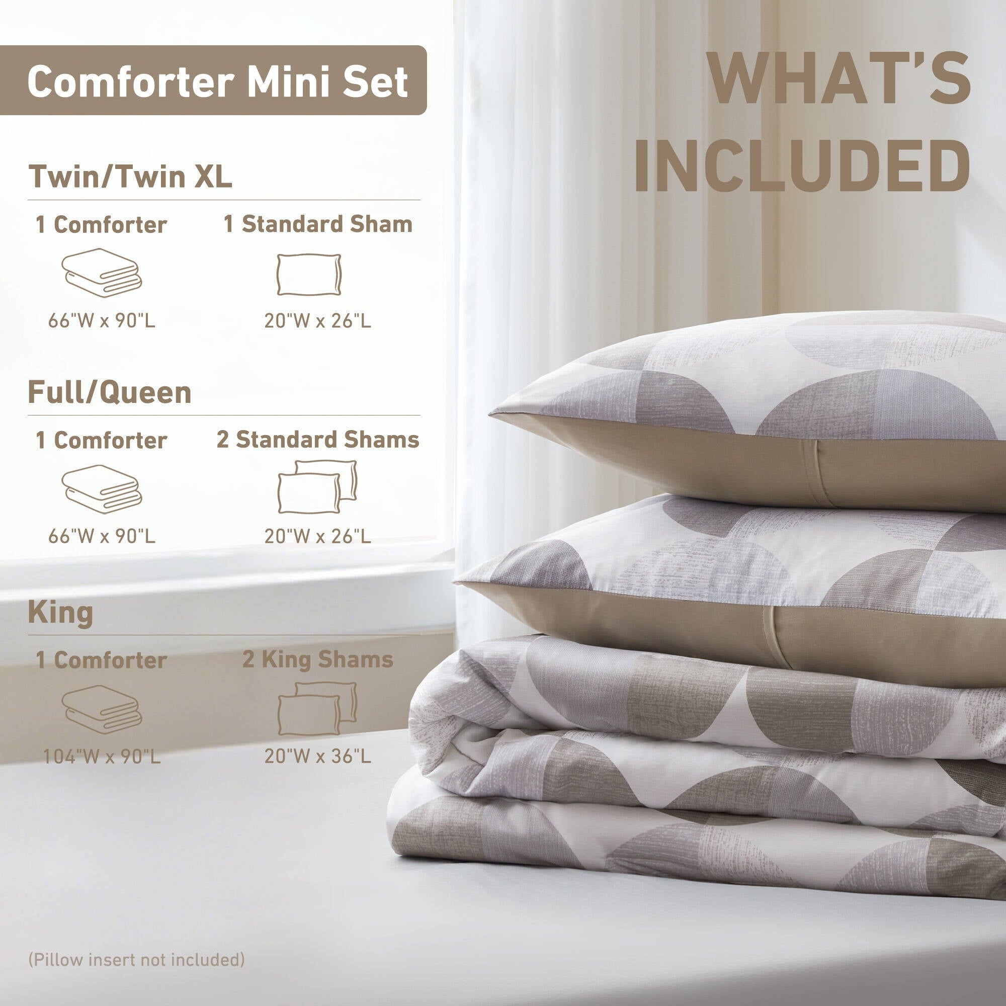 Luxurious Quilted Full/Queen Size Comforter Set, Tan/Gray Bedding Set for All Seasons, 3-Piece Round Geometric Print Bedding Comforter Set - All-Season Down Alternative Comforter Insert Detail