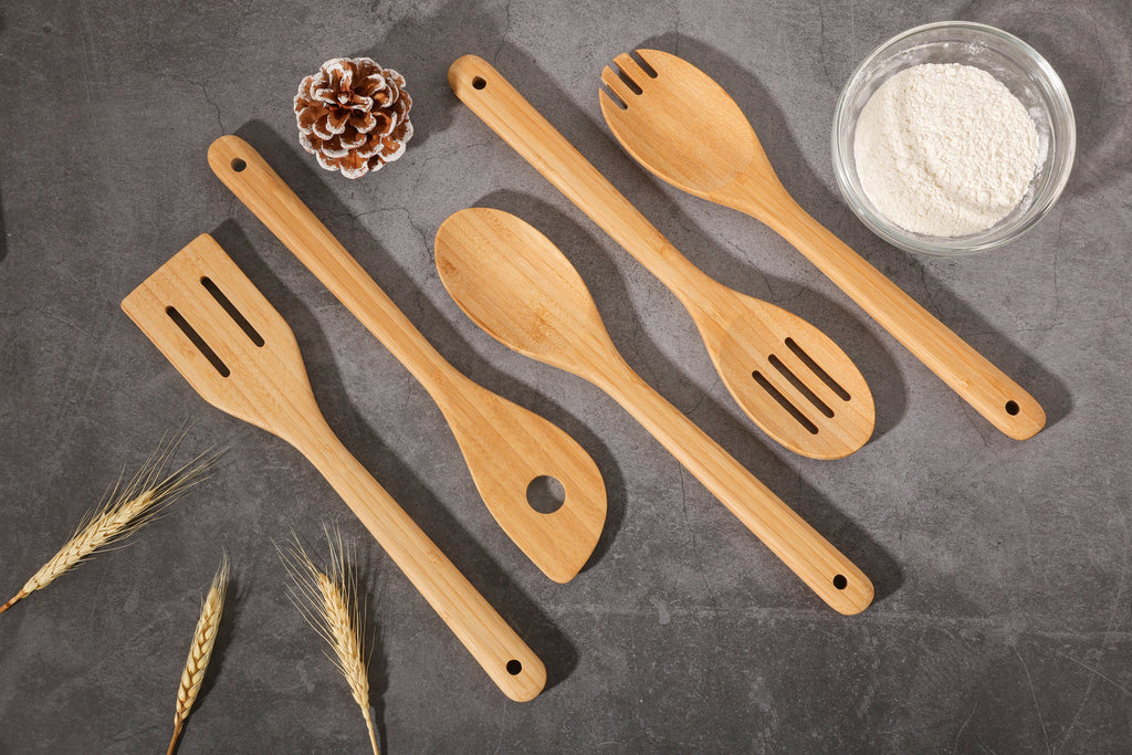 High-Precision 5pk Bamboo Spoons for Cooking, Kitchen Essential Tools Set - Multi-Purpose Hand Tool for Daily Meal Prep Detail